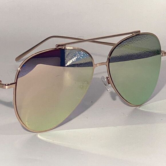 1354 Sunglasses Oversize Aviators Gold Wire Frames Silver Mirror Lens NWT - Picture 6 of 8
